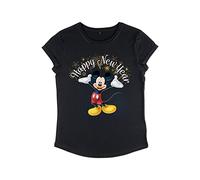 Disney Damen Mickey Classic - Mickey Happy New Year Women's Organic Rolled Sleeve T-Shirt T-Shirt, Schwarz, XL