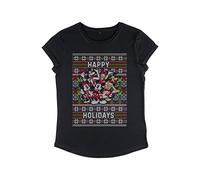 Disney Damen Mickey Classic - Mickey Six Sweater Women's Organic Rolled Sleeve T-Shirt T-Shirt, Schwarz, M