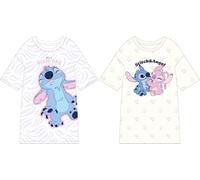 Disney Damen Nachthemden Set 2er Pack, Minnie Maus Starry Nights und Lilo & Stitch Angel Design, Kurzarm T-Shirts Pyjama, Größen S M L XL (DE/NL/SE/PL, Alphanumerisch, XL, Regular, Regular, Stitch)