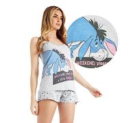 Disney Damen Schlafanzug, Eeyore von Winnie The Pooh Pijamas Damen, Loungewear Pjama Set für Damen, Cami Top und Schlafshorts, Baumwolle, Stylish Geschenk fã¼r Frauen, Grau, Groß