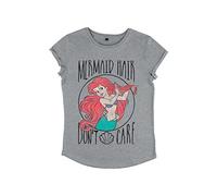 Disney Damen The Little Mermaid Mermaid Hair Women's Organic Rolled Sleeve T-Shirt, Melange Grey, S