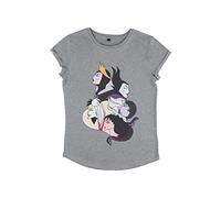 Disney Damen Villains Wicked Profile Women's Organic Rolled Sleeve T-Shirt, Melange Grey, XL