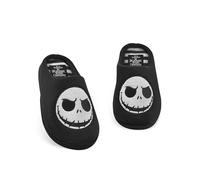 Disney Der Albtraum vor Weihnachten Unisex-Hausschuhe | Slip-On-Pantoletten für Erwachsene mit Jack Skellington-Charaktergesicht in Schwarz | Halloween Town Indoor-Hausschuhe | Klassisches