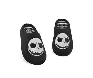 Disney Der Albtraum vor Weihnachten Unisex-Hausschuhe | Slip-On-Pantoletten für Erwachsene mit Jack Skellington-Charaktergesicht in Schwarz | Halloween Town Indoor-Hausschuhe | Klassisches