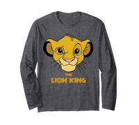 Disney Der König der Löwen, junges Simba-Gesicht Langarmshirt, Unisex für Erwachsene, Anthrazit Meliert, M