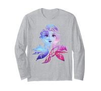 Disney Die Eiskönigin 2 Elsa, zweifarbiges Porträt mit Farbverlauf Langarmshirt, Unisex für Erwachsene, Grau Meliert, M
