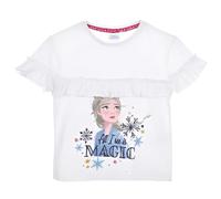 Disney Die Eiskönigin ELSA T-Shirt für Mädchen - Kurzarmshirt mit Rüschen & „All I See is Magic“-Print - Größen 104-128 - 100 % Baumwolle, Farbe: Weiß, Bekleidungsgröße: 104