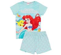 Disney Die kleine Meerjungfrau Mädchen Pyjama Set | Blaues Kurzarm-T-Shirt & Shorts Loungewear Pyjamas für Kinder | Ariel & Flunder Unterwasser Meerjungfrau Nachtwäsche | Film Pyjama Nachtwäsche