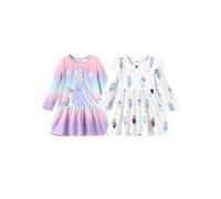 Disney Elsa Kleid für Kleinkinder, Eiskönigin, Schneemuster, Rüschen, langärmelig, leichtes Herbstkleid, 2-6 Jahre, Rosa, Violett, gefroren, 3-4 Jahre