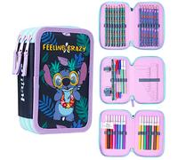 Disney Federmäppchen Mädchen Die Eiskönigin Stitch Federtasche Mädchen Gefüllt Schulmäppchen 2 3 Fächer mit Inhalt Schule Etui Pencil Case Schulmäppchen (Mehrfarbig Stitch Mehrfach)