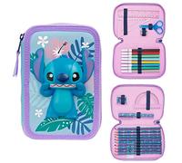 Disney Federmäppchen Mädchen Die Eiskönigin Stitch Federtasche Mädchen Gefüllt Schulmäppchen 2 3 Fächer mit Inhalt Schule Etui Pencil Case Schulmäppchen (Blau Stitch Doppelmappe)