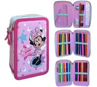 Disney Federmäppchen Minnie Mouse mit mehreren Fächern mit 3 Fächern mit 3 Reißverschlüssen für die Schule 44 Stück Stifte Farben 18 Filzstifte Giotto Turbocolor, blau, Etui