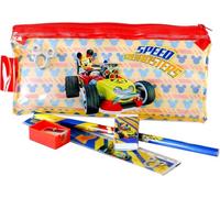 Disney Flaches Federmäppchen für die Schule Speed Sister Mickey Mouse aus glänzendem Kunststoff 4 Stück Größe 18,5 x 9,5 cm, durchsichtig, Federmäppchen mit Reißverschluss