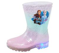 Disney Flexible, langlebige und wasserabweisende Frozen Gummistiefel mit Aufsteckverschluss und Blitzlichtern an der Ferse für Regen und Schnee für Mädchen 10 UK Kind Blau