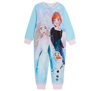 Disney Frozen 2 Einteiler für Mädchen, Fleece, All-in-One, Kinder-Fleece-Schlafanzug Elsa Anna mit Reißverschluss, blau, 7-8 Years