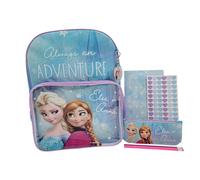Disney Frozen 6-teiliges Schreibwaren-Set mit Rucksack - ELSA & ANNA Kinder Schultasche, Federmäppchen, Notizbuch, Aufkleber & Schlüsselanhänger - Back to School Bundle für Mädchen