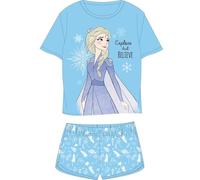 Disney Frozen Eiskönigin ELSA Mädchen Pyjama Set, Schlafanzug mit Oberteil und Shorts, 100% Baumwolle, Freizeitanzug Sommer Set, Größe 92-128 (DE/NL/SE/PL, Numerisch, 110, Regular, blau)