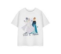Disney Frozen ELSA & Anna Mädchen Weißes Kurzarm-T-Shirt | Prinzessinnen-Grafik-T-Shirt mit Schneeflocken für Kinder | ELSA Anna Film Top | Merchandise-Geschenk für Frozen-Charaktere