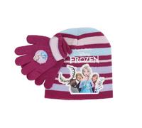 Disney Frozen Elsa Kinder Mütze & Handschuhe Set - Wintermütze für Mädchen, Kopfumfang 53/55, Rosa oder Brombeere, Größe: 53/55, Farbe: Brombeere