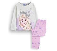 Disney Frozen ELSA Mädchen-Pyjama-Set | Weißes Langarm-Oberteil im Prinzessin-Stil für Kinder und rosa Pyjama mit Langen Beinen und Grafik | Believe in Magic Glitzer-Druck mit Schneeflocken