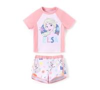 Disney Frozen ELSA Princess Mädchen Zweiteiliger UPF 50+ Schutz, schnelltrocknend, kurzärmelig, Bade-Set, Rashguard-Badeanzug, Helles Pink, 3-4 Jahre