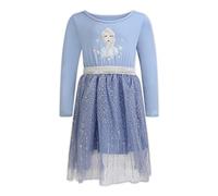 Disney Frozen Girl's Elsa Long Sleeve Dress, Knee Length Casual Clothing for Kids, Blue, Size 5