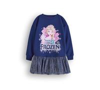 Disney Frozen Girls Pullover Kleid | Kinder Prinzessin ELSA Sweatshirt mit glitzerndem Tüllrock in Marineblau | Glitzer-Grafik-Pullover in einem kompletten Outfit Film