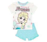 Disney Frozen Girls Weißes Pyjama-Set | Kurzärmliges T-Shirt und Shorts für Kinder | Schlafanzug | ELSA All Over Grafikdruck | Gemütliche Nachtwäsche für Ihre kleine Prinzessin