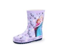 Disney Frozen Mädchen Gummistiefel | Kinder Stiefel mit Elsa & Anna Charakter in Lila | Wasserfeste Gummistiefel mit Schneeflocken- und Blumenmuster für Kinder | Animationsfilm Merchandise Geschenk