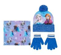 Disney Frozen Wintermütze, Handschuhe und Schal Set für Kinder, Anna und ELSA Motiv, Einheitsgröße (DE/NL/SE/PL, Numerisch, 52, 54, Dunkelblau)