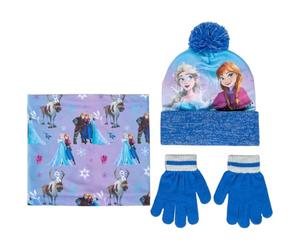 Disney Frozen Wintermütze, Handschuhe und Schal Set für Kinder, Anna und ELSA Motiv, Einheitsgröße (DE/NL/SE/PL, Numerisch, 52, 54, Dunkelblau)