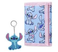 Disney Geldbörse Mädchen mit Schlüsselanhänger Kinder, Stitch & Frozen Geldbeutel Kinder Set - Mädchen Geschenke (Blau Stitch)