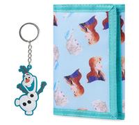 Disney Geldbörse Mädchen mit Schlüsselanhänger Kinder, Stitch & Frozen Geldbeutel Kinder Set - Mädchen Geschenke (Blau Eiskönigin)