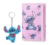 Disney Geldbörse Mädchen mit Schlüsselanhänger Kinder, Stitch & Frozen Geldbeutel Kinder Set - Mädchen Geschenke (Rosa Stitch)