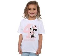 Disney Girl's Minnie Mouse 4th Birthday Girls T-Shirt, White, 5-6 Jahre
