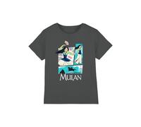 Disney Girl's Mulan Action Panels Girls T-Shirt, Charcoal, 7-8 Jahre