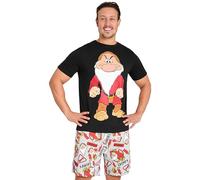 Disney Grumpy Schlafanzug Herren Kurz, Pyjama Set T-Shirt & Shorts - Geschenke für Männer (Schwarz/Grau, XL)
