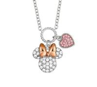 Disney Halskette Minnie Maus, aus Messing mit weißen Zirkonia und rosa Herz-Charm, für Damen, Länge 41 + 5 cm, Fertig zum Verschenken, Offizieller Schmuck