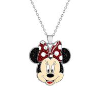 Disney Halskette Minnie Maus, mit Glitzer und farbiger Emaille, aus Messing, für Damen und Mädchen, Länge 40 + 7,5 cm, Fertig zum Verschenken, Offizieller Disney Schmuck