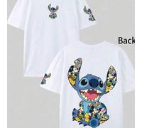 Disney Herren Classic Stitch Graphik-T-Shirt, mit dem beliebten Aliengestalt und einem einzigartigen Collage-Design, Rundhalsausschnitt, kurze Ärmel,