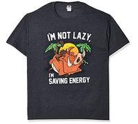 Disney Herren Lion King Pumba Not Lazy Saving Energy Graphic T-Shirt Hemd, Dunkelgrau meliert, XL