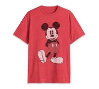 Disney Herren Full Size Mickey Mouse Distressed Look T-Shirt, Rot meliert, Groß