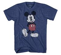 Disney Herren Mickey Mouse Used-Look T-Shirt, Marineblau meliert, Groß