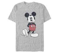 Disney Herren Standard-T-Shirt in voller Größe mit Mickey-Mouse-Motiv im Used-Look, Grau Meliert, Größe: XL