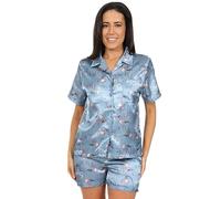 Disney I-Aah Kurzer Satin-Schlafanzug für Damen, zweiteiliger Schlafanzug für Damen, Seidensatin, Größen 36-46, blau, 12-14