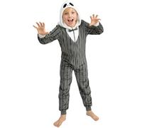 Disney Jack Skellington Onesie Jungen, The Nightmare Before Christmas Onesie Jungen, Flauschiger Schlafoverall Kinder aus Fleece mit Kapuze 152