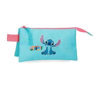 Disney Joumma Aloha Stitch Federmäppchen mit 3 Fächern, Blau, 22 x 12 x 5 cm, Polyester