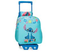 Disney Joumma Aloha Stitch Schulrucksack für Kinder, aus Polyester, breite und verstellbare Träger, Fronttasche., blau, Rucksack 25 + Trolley