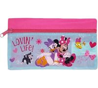 Disney Junior Federmäppchen flach für die Schule Daisy und Minnie Mouse Lovin' Life! 23 x 11 cm, durchsichtig, Federmäppchen mit Reißverschluss