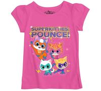 Disney Juniors Super Kitties Mädchen-T-Shirt, kurzärmelig, Ginny, Sparks, Bitsy, Buddy, Hot Pink (01), 4-5